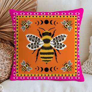 Coussin Illustrations d'abeilles sur fond orange brûlé flo