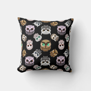 Coussin Illustrations de chouette mignonne sur fond noir