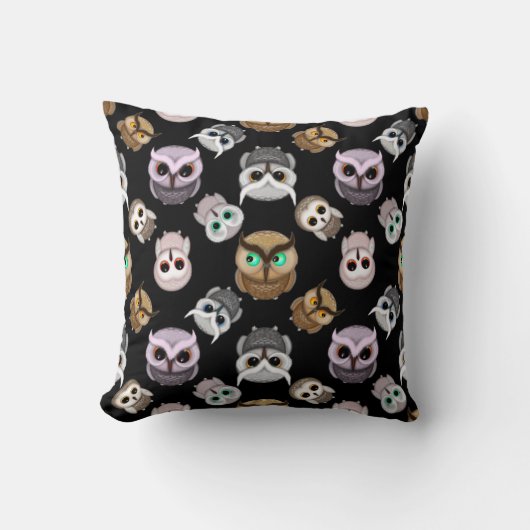Coussin Illustrations de chouette mignonne sur fond noir (Recto)