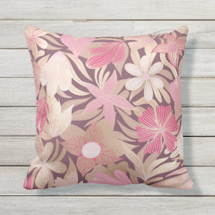 Coussin Illustrations Feuilles florales en Bourgogne rose