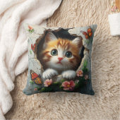 Coussin Image 3D d'un petit chaton mignon regardant dehors (Couverture)
