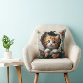 Coussin Image 3D d'un petit chaton mignon regardant dehors (Chaise)