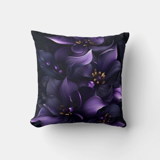Coussin Image Abstraite de fleurs violettes et noires (Recto)