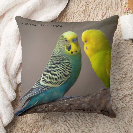 Coussin Image de deux perroquets personnalisés avec texte  (Couverture)
