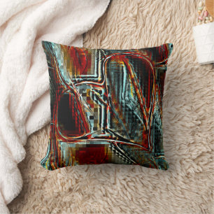 Coussin Image de l'échelle pixélisée en corail cyan gris