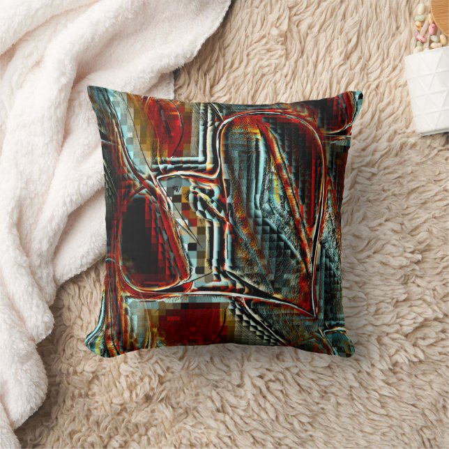 Coussin Image de l'échelle pixélisée en corail cyan gris (Couverture)
