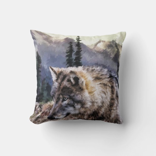 Coussin Image de région sauvage de loup gris (Recto)
