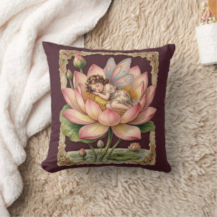 Coussin Image de scrap vintage - Fée dormant dans un lotus