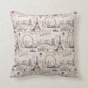 Coussin Images d'Europe noires et blanches vintages