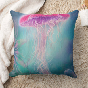 Coussin Imaginaire Abstrait De Méduse Rose Dans L'Océan