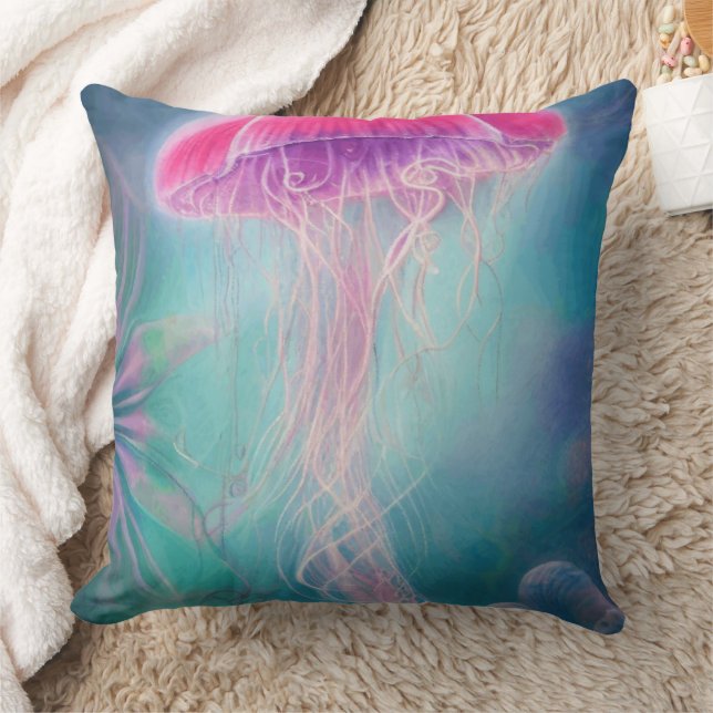 Coussin Imaginaire Abstrait De Méduse Rose Dans L'Océan (Couverture)