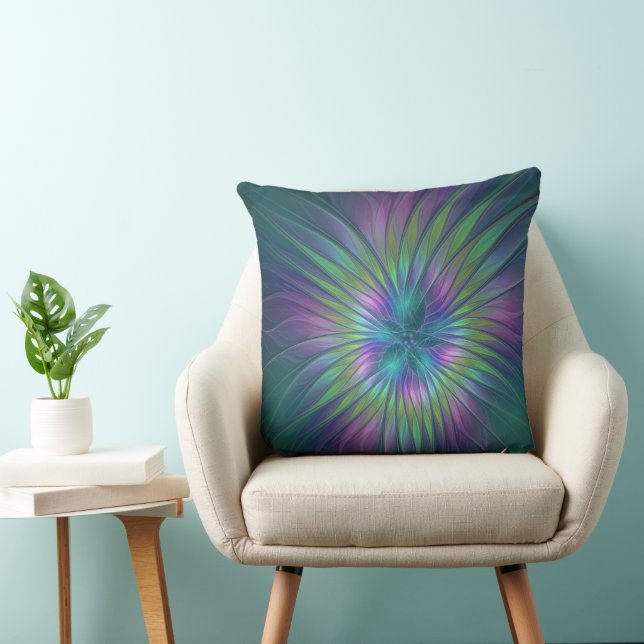 Coussin Imaginaire brillant coloré Fleur Abstrait Fractal  (Chaise)