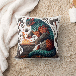 Coussin Imaginaire Chat Forging dans un atelier magique