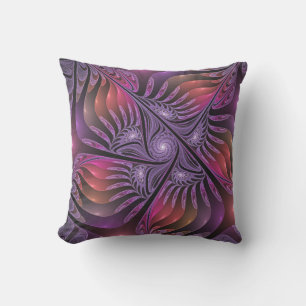 Coussin Imaginaire coloré Abstrait Trippy Violet Fractal