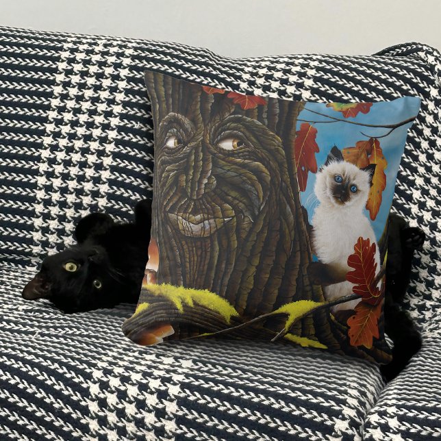 Coussin Imaginaire d'automne du chat de fin d'arbre (Créateur téléchargé)