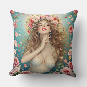 Coussin Imaginaire Filles Coeurs Fleurs