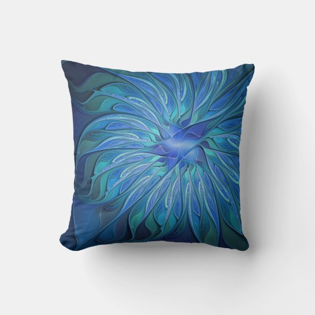 Coussin Imaginaire Fleur Bleue Motif, Art Fractal Abstrait (Recto)