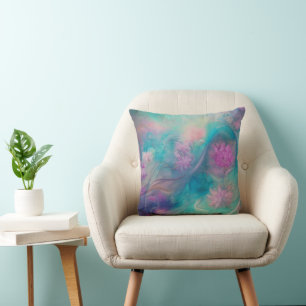 Coussin Imaginaire Fleurs Abstraites En Rose Et En Vague A