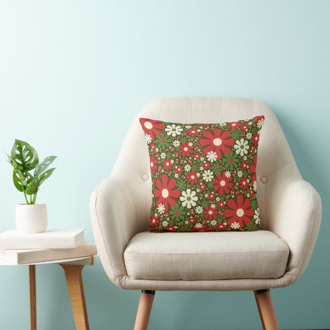 Coussin Imaginaire Floral de Noël rétro Motif Rouge Vert (Chaise)
