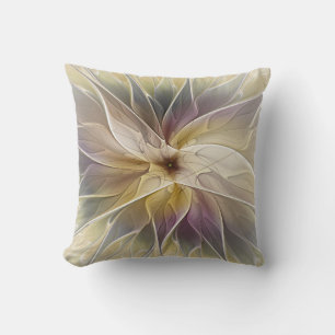 Coussin Imaginaire Floral Gold Eggplant Art Fractal Abstra