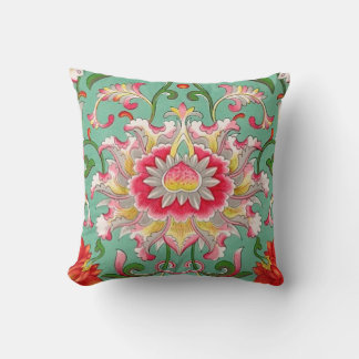 Coussin Imaginaire Floral Oriental Chinoiserie sur Vert