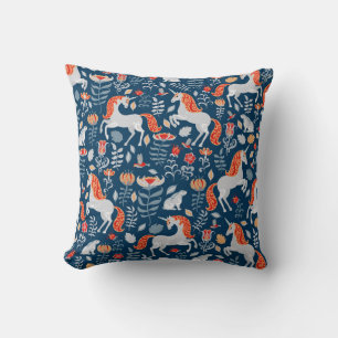 Coussin Imaginaire folklorique : licornes, lapins, oiseaux
