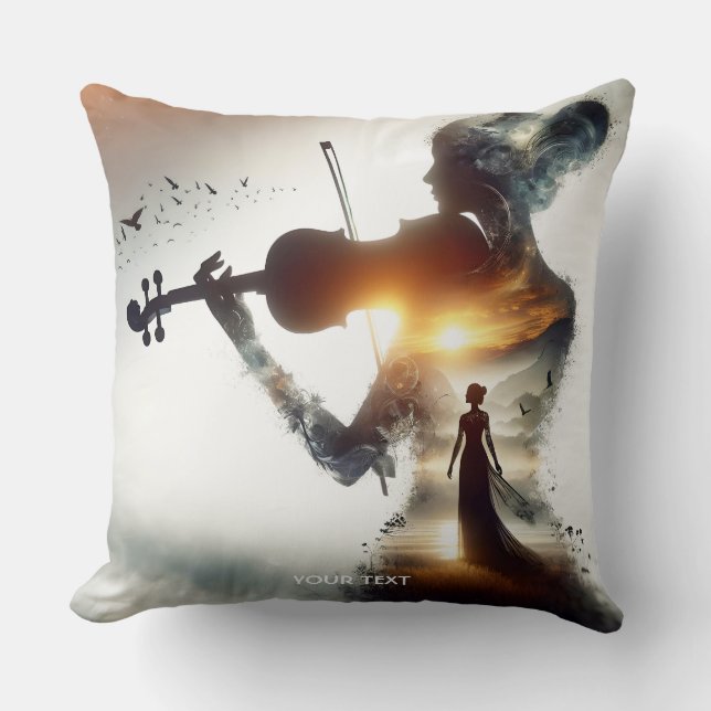 Coussin Imaginaire jolie violon fille soleil (Recto)