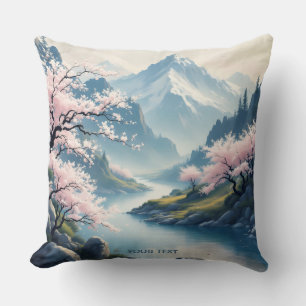 Coussin Imaginaire mignon paysage de printemps japonais