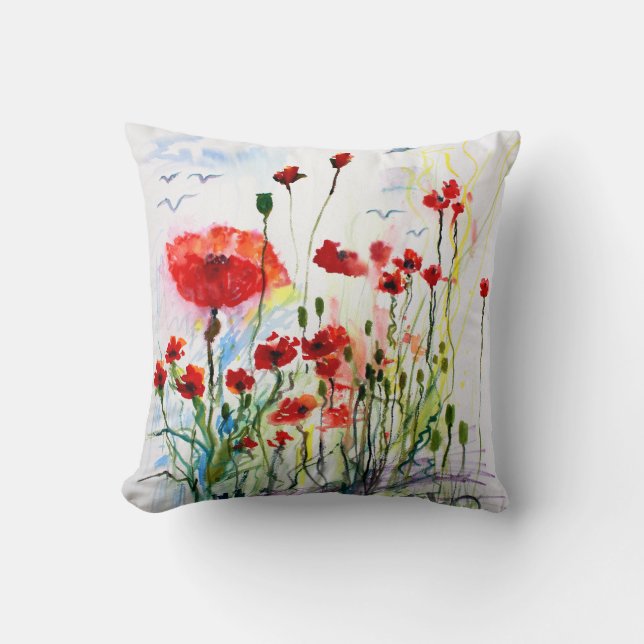 Coussin Imaginaire Rouge Aquarelle Ginette (Recto)
