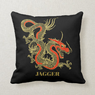 Coussin Imaginaire rouge noir Dragon chinois