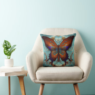 Coussin Imaginaire Steampunk Orange Butterfly Aqua Aquarel