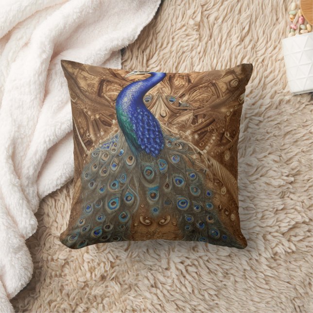 Coussin Imaginaire Steampunk Peacock Bleu dans l'aquarelle (Couverture)