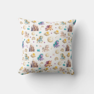 Coussin Imaginaire Whimsical Pastel Unicorns et Châteaux
