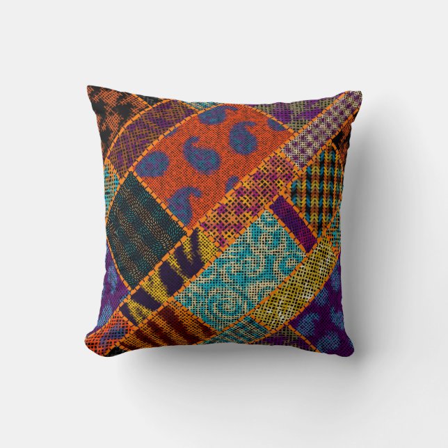 Coussin Imitation du motif de patchwork indien avec textur (Recto)