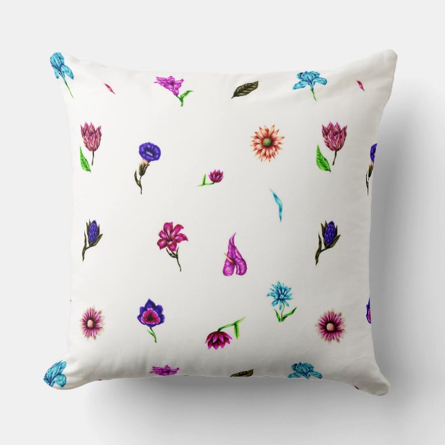Coussin Impression à fleurs violettes et bleues, impressio (Recto)