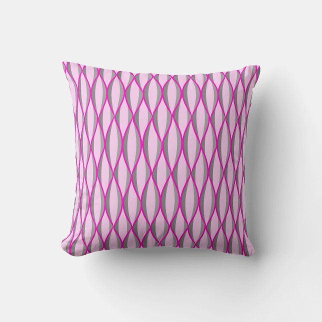 Coussin Impression à ruban du milieu du siècle - rose et g (Recto)