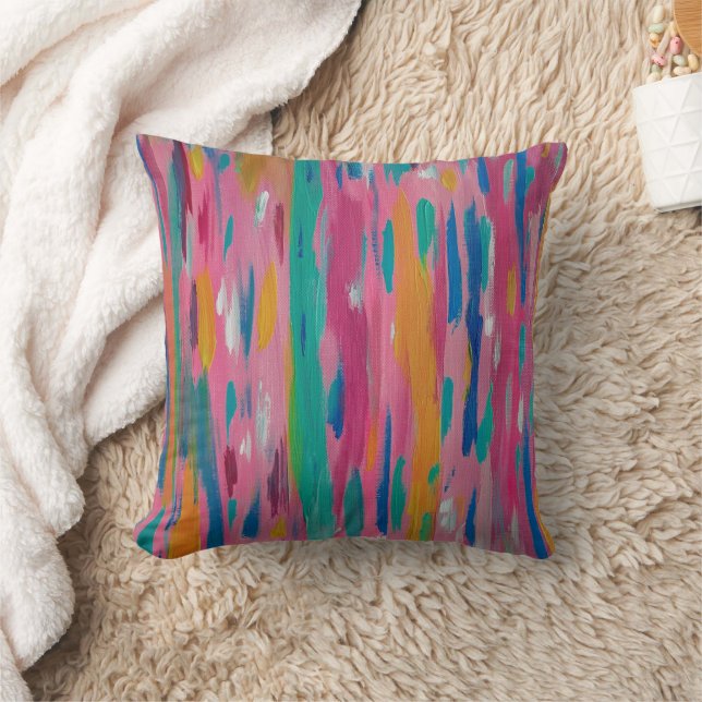 Coussin Impression abstraite aux traits roses (Couverture)