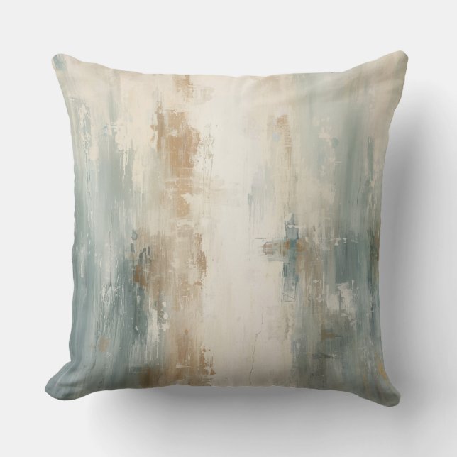Coussin Impression abstraite bleu marron crème douce et ru (Recto)