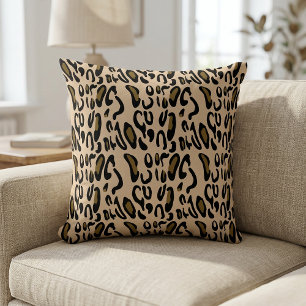 Coussin Impression animale léopard abstrait or et noir
