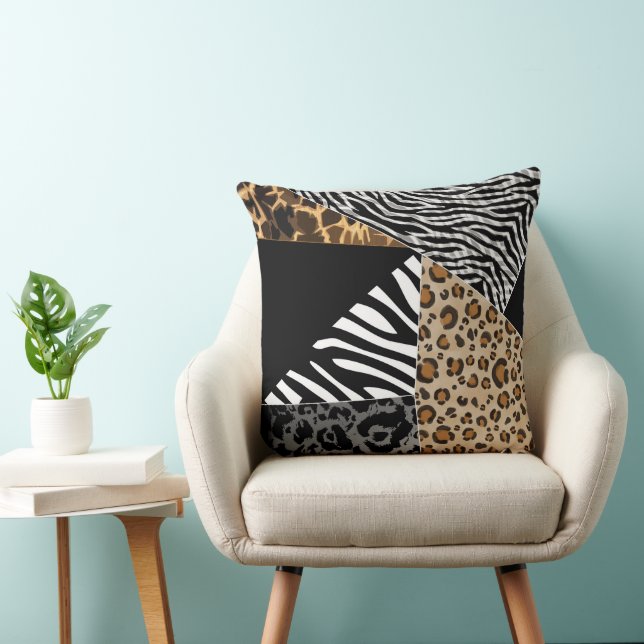 Coussin Impression animale patchwork Zèbre Léopard (Chaise)
