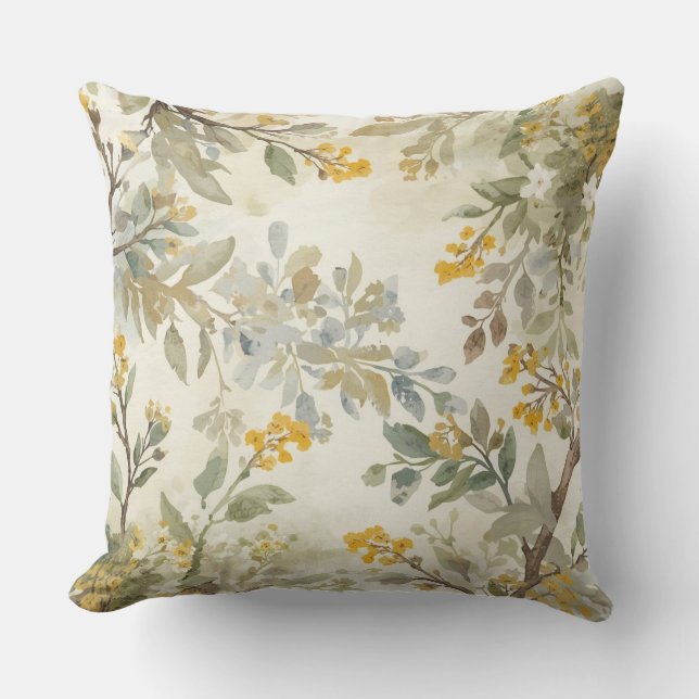 Coussin Impression aquarelle Bois doré vert beige bleu (Recto)