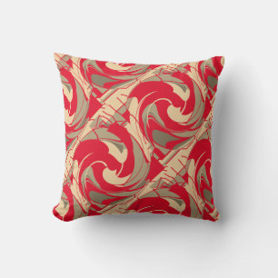 Coussin Impression artistique en diagonale beige taupe rou