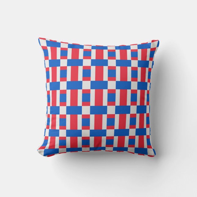 Coussin Impression Blocée Rouge Blanc Et Bleu (Recto)