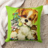 Coussin impression chiot mignon et chatons souriants (Couverture)