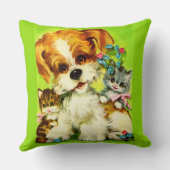Coussin impression chiot mignon et chatons souriants (Verso)
