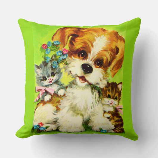 Coussin impression chiot mignon et chatons souriants (Recto)
