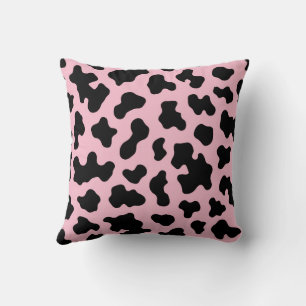 Coussin Impression cuir de vache noir et rose 
