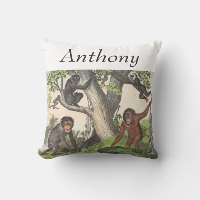 Coussin Impression d'aquarelle Vintage de singe Chimpanzé (Recto)