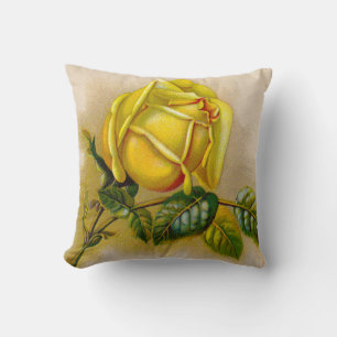 Coussin Impression d'art antique fine de rose jaune