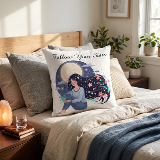 Coussin Impression d'art de femme céleste Suivez vos étoil